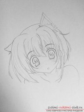 Как нарисовать карандашом девочку неко (аниме). Фото №4