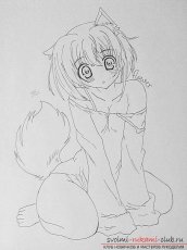 Как нарисовать карандашом девочку неко (аниме). Фото №7